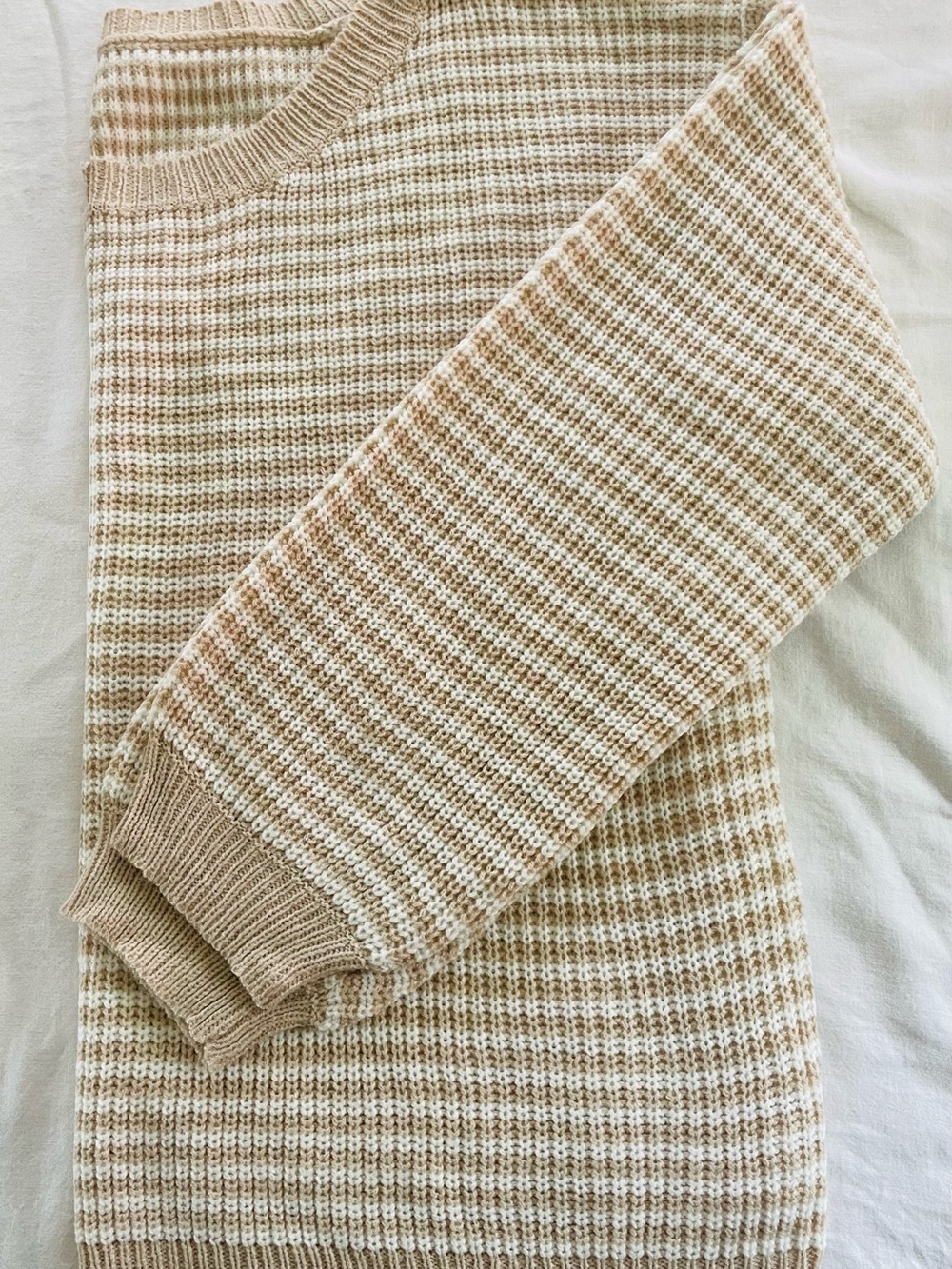 Cupshe Beige and Cream Off-the-Shoulder Knit Sweater